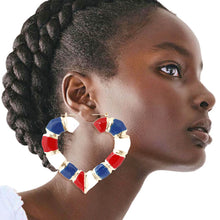 Load image into Gallery viewer, Red White Blue Heart Bamboo Hoops
