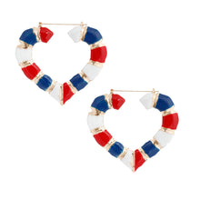 Load image into Gallery viewer, Red White Blue Heart Bamboo Hoops
