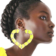 Load image into Gallery viewer, Neon Yellow Heart Bamboo Hoops
