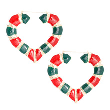 Cargar imagen en el visor de la galería, Red and Green Heart Bamboo Hoops
