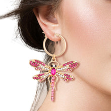 Load image into Gallery viewer, Pink Dragonfly Baby Hoops
