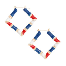 Load image into Gallery viewer, Red White Blue Diamond Bamboo Hoops

