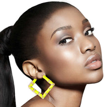 Load image into Gallery viewer, Neon Yellow Diamond Bamboo Hoops
