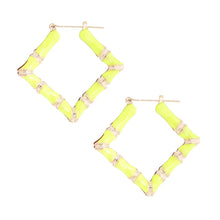 Load image into Gallery viewer, Neon Yellow Diamond Bamboo Hoops
