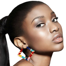 Load image into Gallery viewer, Rainbow Diamond Bamboo Hoops
