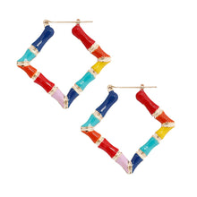 Load image into Gallery viewer, Rainbow Diamond Bamboo Hoops
