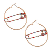 Load image into Gallery viewer, Multi Color Stone Safety Pin Hoops
