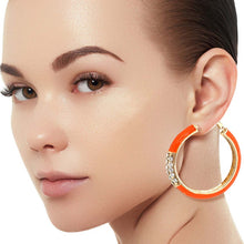 Load image into Gallery viewer, Orange and Gold Rhinestone Hoops
