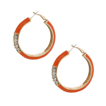 Load image into Gallery viewer, Orange and Gold Rhinestone Hoops
