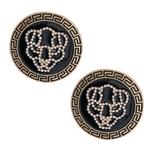 Load image into Gallery viewer, Gold Tiger Greek Medallion Studs
