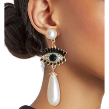 Load image into Gallery viewer, Cream Teardrop Evil Eye Earrings
