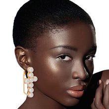 Load image into Gallery viewer, Cream Pearl Stud Cross Hoops

