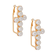 Load image into Gallery viewer, Cream Pearl Stud Cross Hoops
