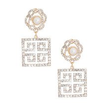 Load image into Gallery viewer, Gold Flower Square Greek Key Earrings
