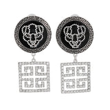 Silver Greek Tiger Charm Earrings