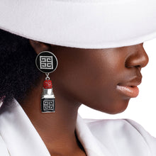 Cargar imagen en el visor de la galería, Silver Greek Key 3D Lipstick Charm Earrings
