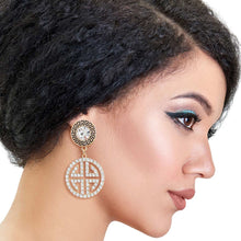 Load image into Gallery viewer, Gold Round Crystal Greek Key Earrings
