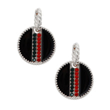 Load image into Gallery viewer, Black Stripe Charm Twisted Silver Hoops
