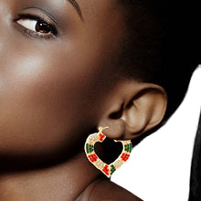 Load image into Gallery viewer, Red and Green Bling Heart Bamboo Hoops
