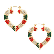 Load image into Gallery viewer, Red and Green Bling Heart Bamboo Hoops
