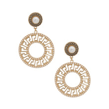 Load image into Gallery viewer, Gold Pearl Round Greek Key Earrings
