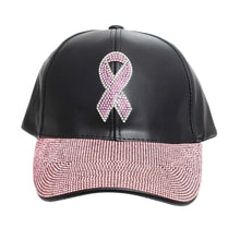 Cargar imagen en el visor de la galería, Black Leather Pink Ribbon Hat
