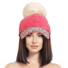 Load image into Gallery viewer, Burgundy Leopard Rhinestone Pom Cap
