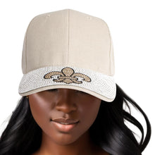 Load image into Gallery viewer, Hat Khaki Fleur de Lis Bling Baseball Cap Women
