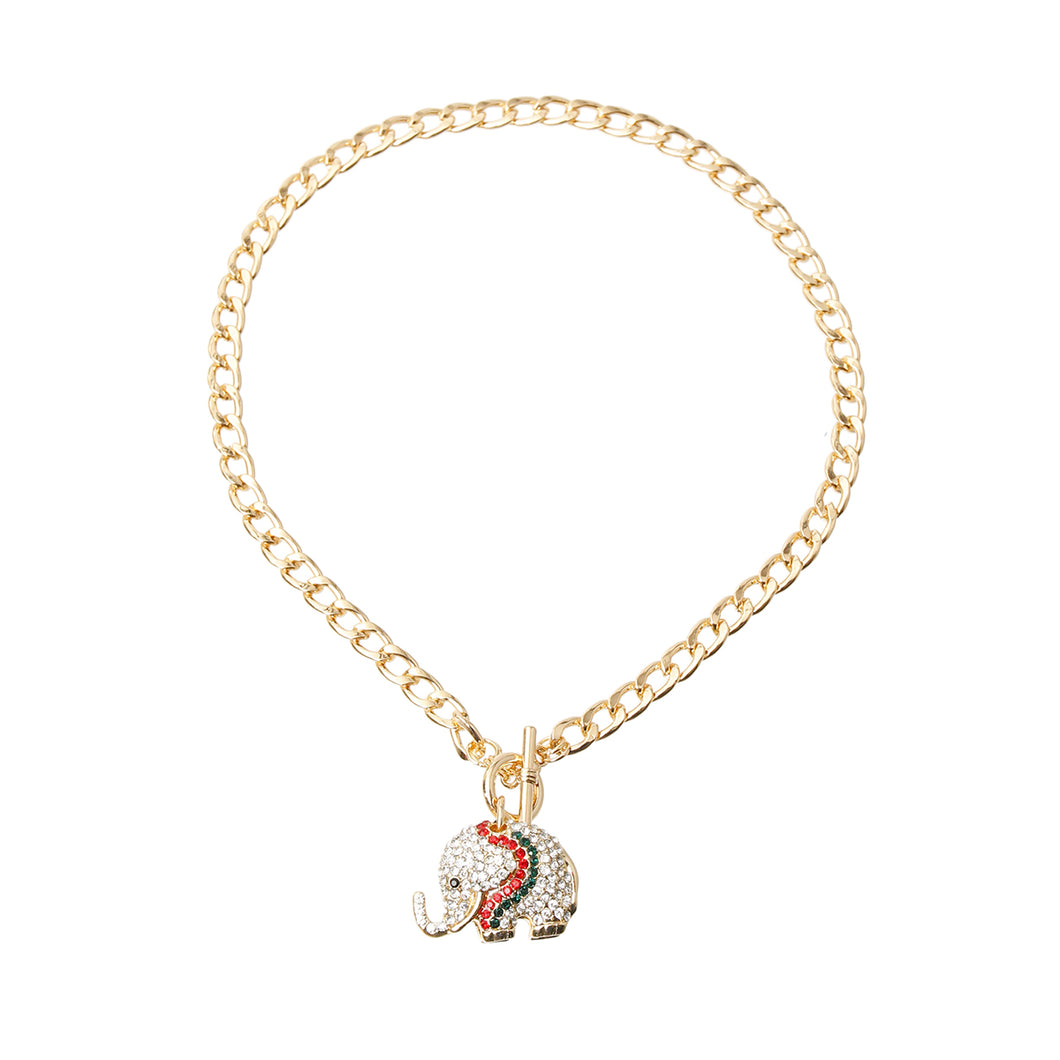 Rhinestone Elephant Toggle Necklace