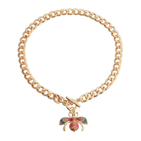 Designer Style Rainbow Bee Charm Necklace