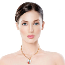 Load image into Gallery viewer, Designer Style Stripe Heart Gold Ball Necklace
