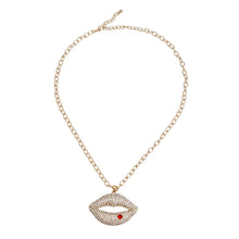 Load image into Gallery viewer, Clear Rhinestone Lips Gold Chain
