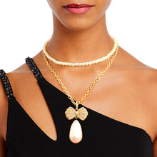 Load image into Gallery viewer, Double Layer Pearl Bow Necklace
