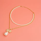 Double Layer Pearl Bow Necklace