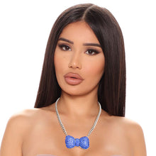Load image into Gallery viewer, Silver Blue Chunky Bow Necklace
