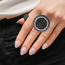 Load image into Gallery viewer, Silver Black Round Greek Cocktail Ring

