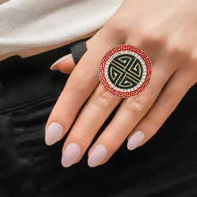 Load image into Gallery viewer, Gold Red Round Greek Cocktail Ring
