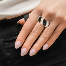 Load image into Gallery viewer, Black and Gold Twisted Cocktail Ring
