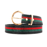 Designer Inspired Black Stripe Rhinestone Belt