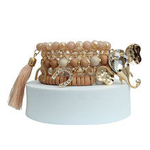 Load image into Gallery viewer, Light Brown Bead Elephant Charm Bracelets
