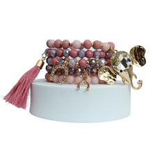 Load image into Gallery viewer, Mauve Bead Elephant Charm Bracelets
