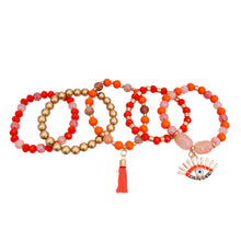 Load image into Gallery viewer, Coral and Matte Gold Evil Eye Bracelets
