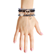 Load image into Gallery viewer, Black and Gold Glass Heart Bracelets

