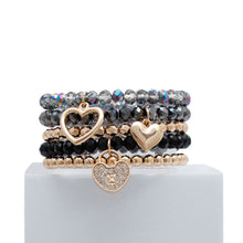 Load image into Gallery viewer, Black and Gold Glass Heart Bracelets
