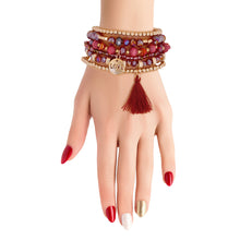 Load image into Gallery viewer, Burgundy Glass Love 6 pcs Bracelets
