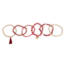 Load image into Gallery viewer, Burgundy Glass Love 6 pcs Bracelets

