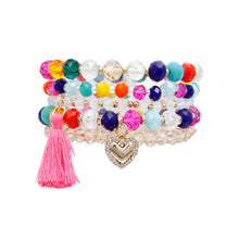 Load image into Gallery viewer, Rainbow 5 Pcs Heart Tassel Bracelets
