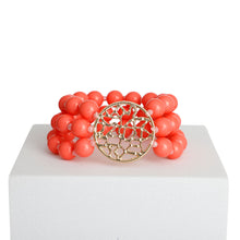 Load image into Gallery viewer, Coral Glass Bead Round Gold Bracelet

