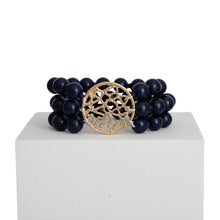 Load image into Gallery viewer, Navy Glass Bead Round Gold Bracelet
