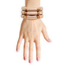 Load image into Gallery viewer, Brown Wood Tube Stretch Bangle Set
